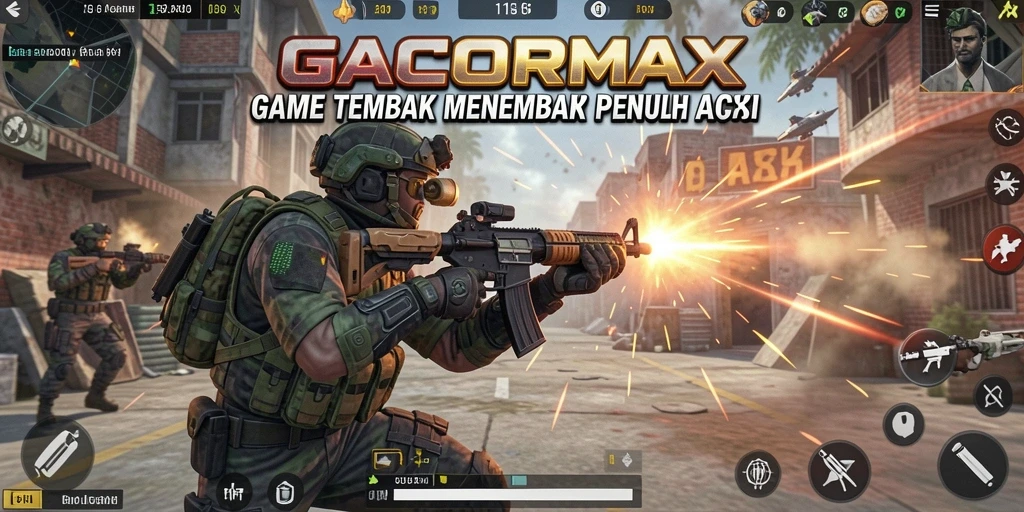 Screenshot gameplay GACORMAX yang menunjukkan aksi tembak menembak intens.