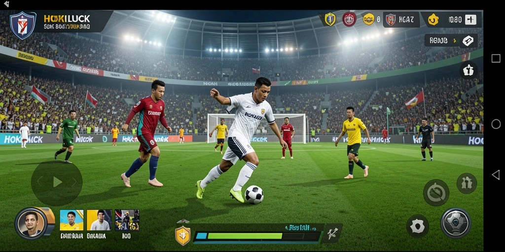 Tampilan gameplay HOKILUCK dengan aksi sepak bola yang mendebarkan.