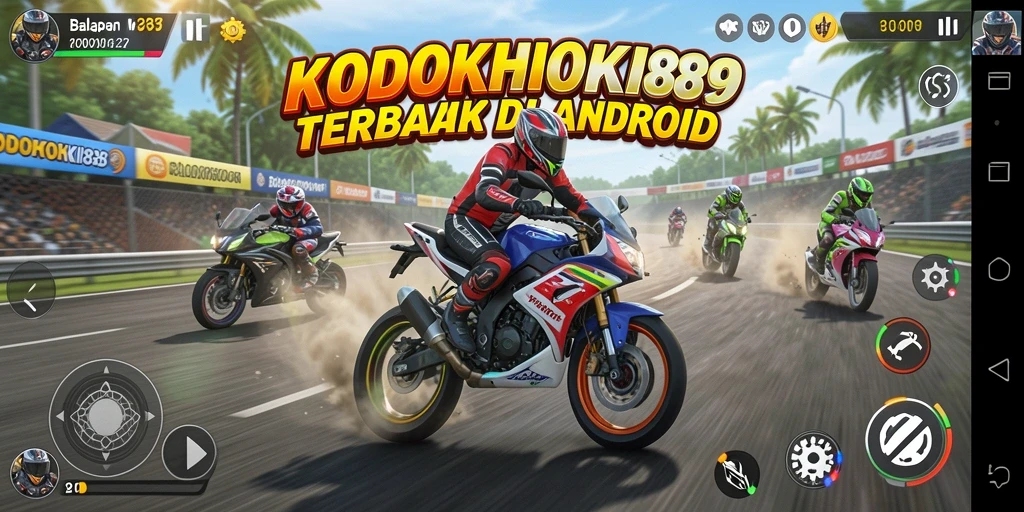Screenshot gameplay KODOKHOKI889 yang menampilkan balapan motor yang seru.