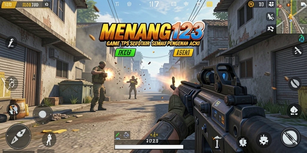 Tampilan gameplay MENANG123 menampilkan aksi tembak-menembak yang intens.