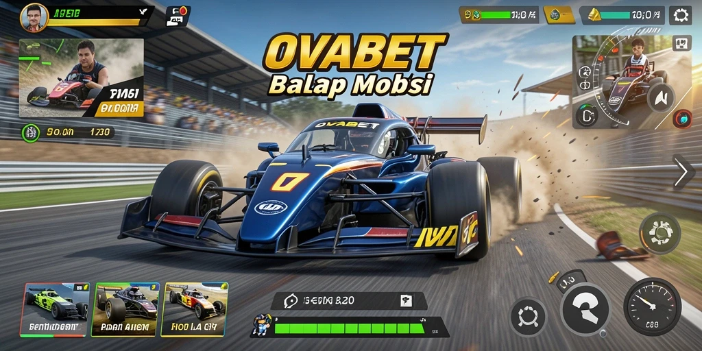 Tangkapan layar game OVABET menampilkan aksi balap mobil yang mendebarkan.